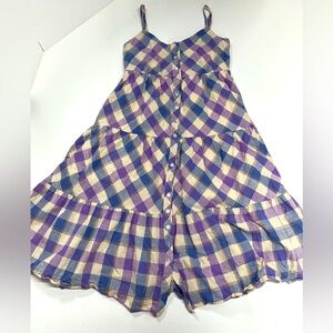 Maisin Plaid Cotton Lined Button Up Knee Length/Midi Dress Size XS Purple Blue